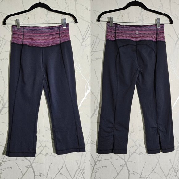 Lululemon Navy & Pink Luon Mid Rise Split Calf Gather & Crow Crop - Picture 2 of 6